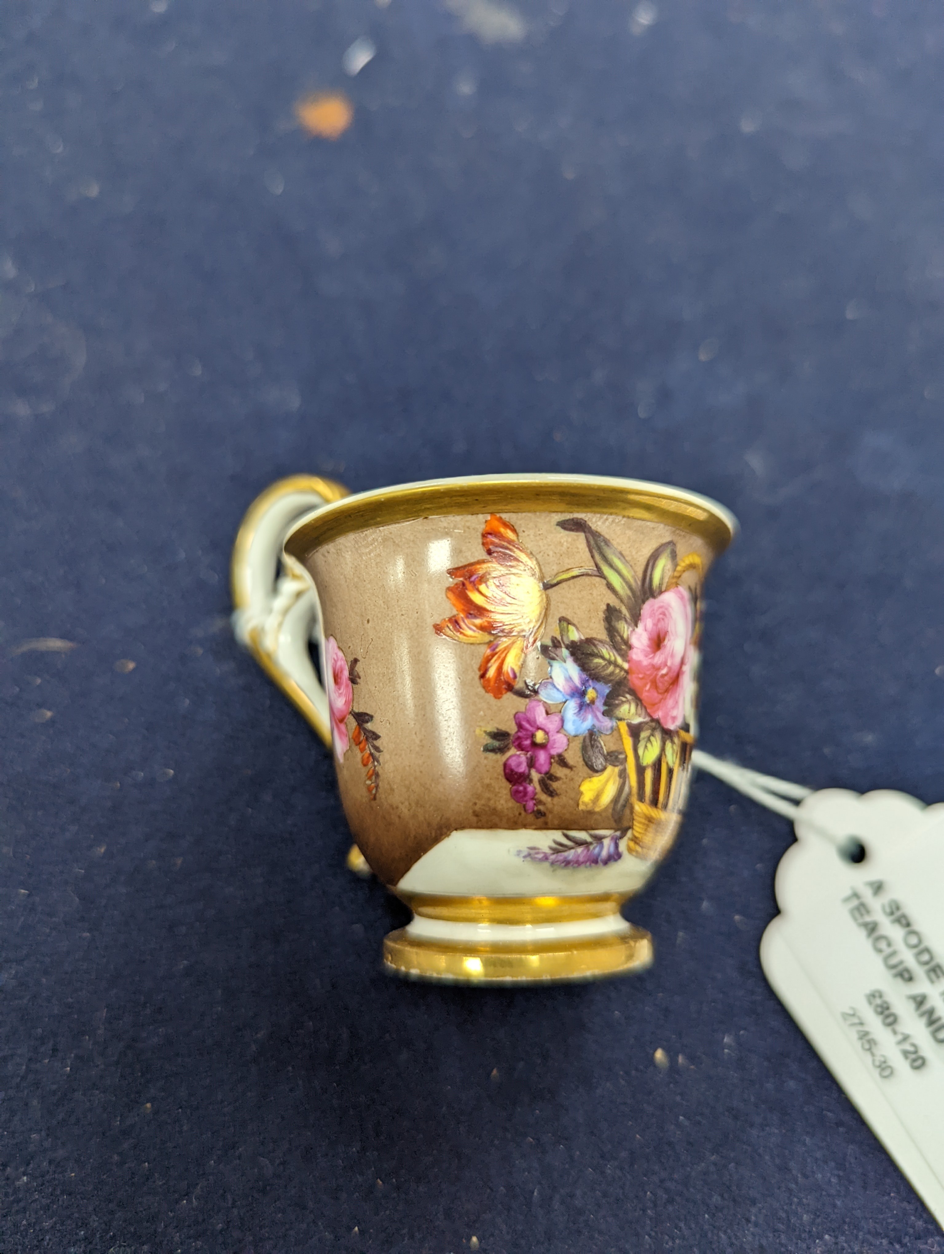 A Spode miniature teacup and saucer, c.1820. Provenance - Mona Sattin collection of miniature cups and saucers, collection no. 119.